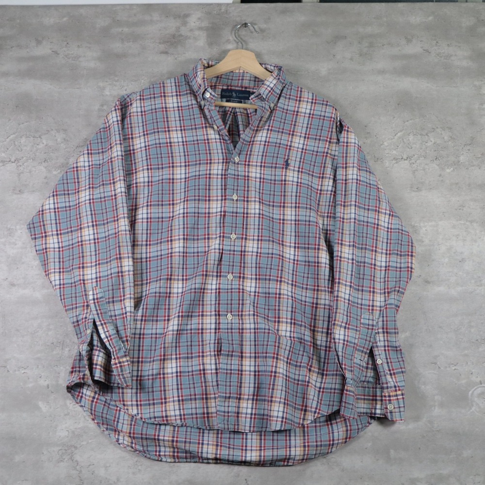 vintage ralph lauren blake shirt oversized blue plaid mens l - Picture 2 of 7